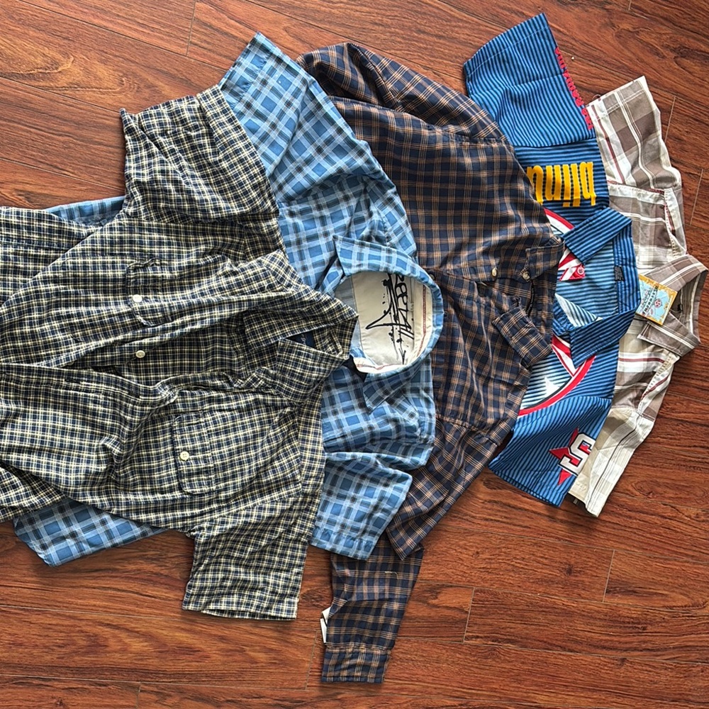 Classic Kids Short Sleeve Plaid Shirt Set - Blue, Brown, Gray